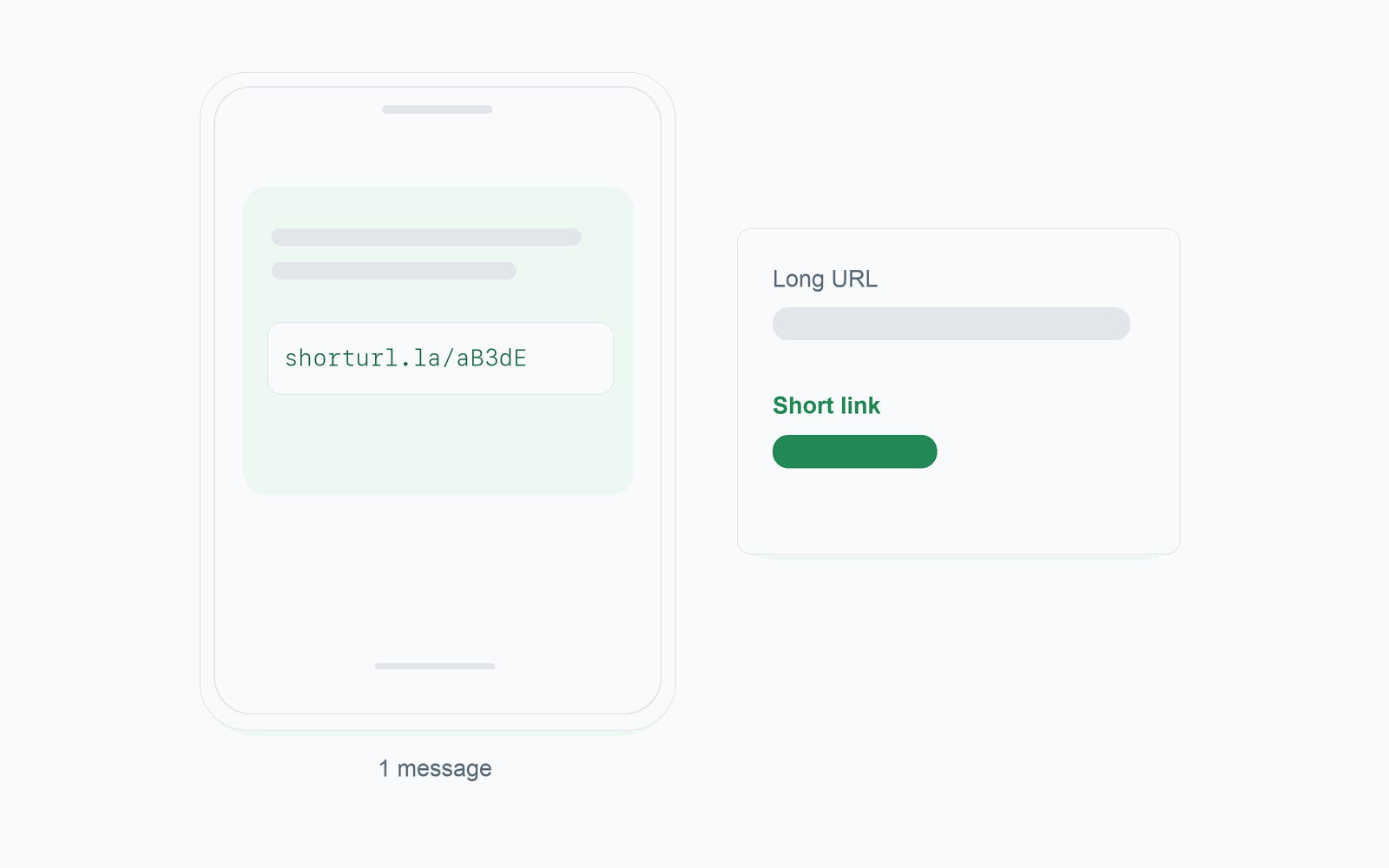 A phone with a text message containing a short link and a tap counter